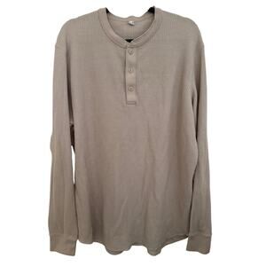 Uniqlo Beige Henley Waffle Knit Top Long Sleeve XL Minimal Loungewear Casual